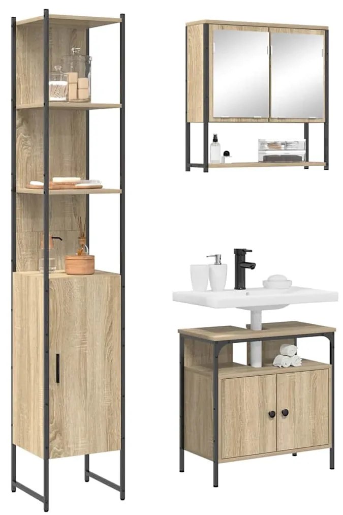 vidaXL Σετ Επίπλων Μπάνιου 3 pcs Sonoma Δρυς 33 x 33 x 185.5 εκ