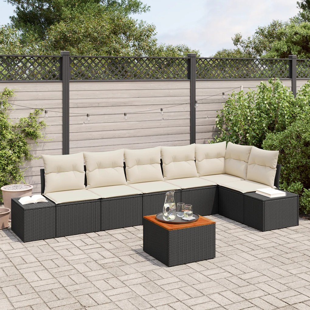 vidaXL Σετ Καναπέ Κήπου 7 pcs Μαύρος, λευκός Ρατάν, Πολυεστέρας