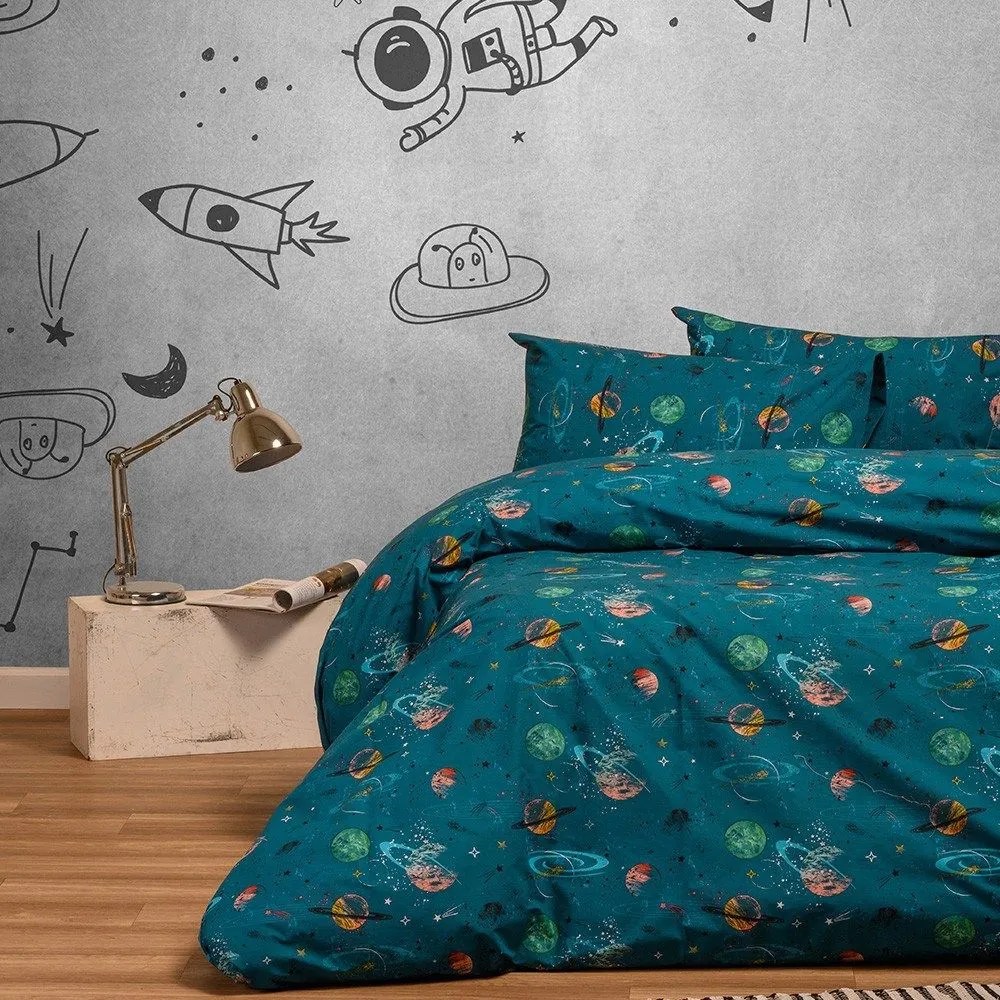 Παπλωματοθήκη Παιδική Interstellar Petrol Melinen Μονό 165x245cm 100% Βαμβάκι
