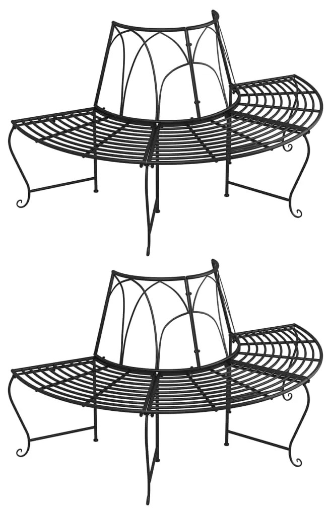 vidaXL Παγκάκια Δέντρου Ημικυκλικά 2 τεμ. Μαύρα Ø159 εκ. Ατσάλινα