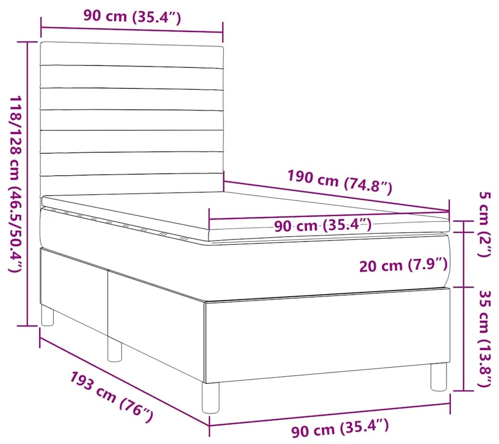 vidaXL Κρεβάτι Boxspring με Στρώμα Taupe 90x190 εκ.Υφασμάτινο