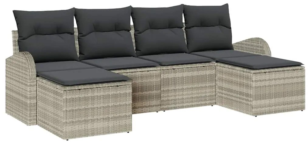 vidaXL Σετ Καναπέ Κήπου με μαξιλάρι 6 pcs Ανοιχτό γκρι Πολυ ράταν