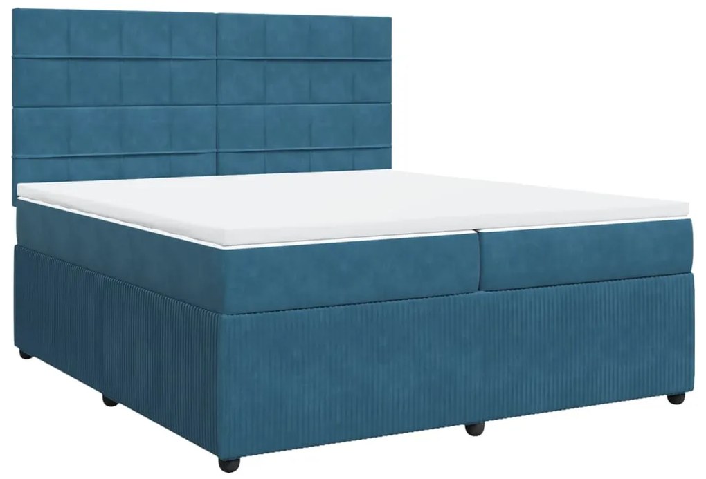 vidaXL Κρεβάτι Boxspring με Στρώμα Μπλε 200x200 εκ. Βελούδινο