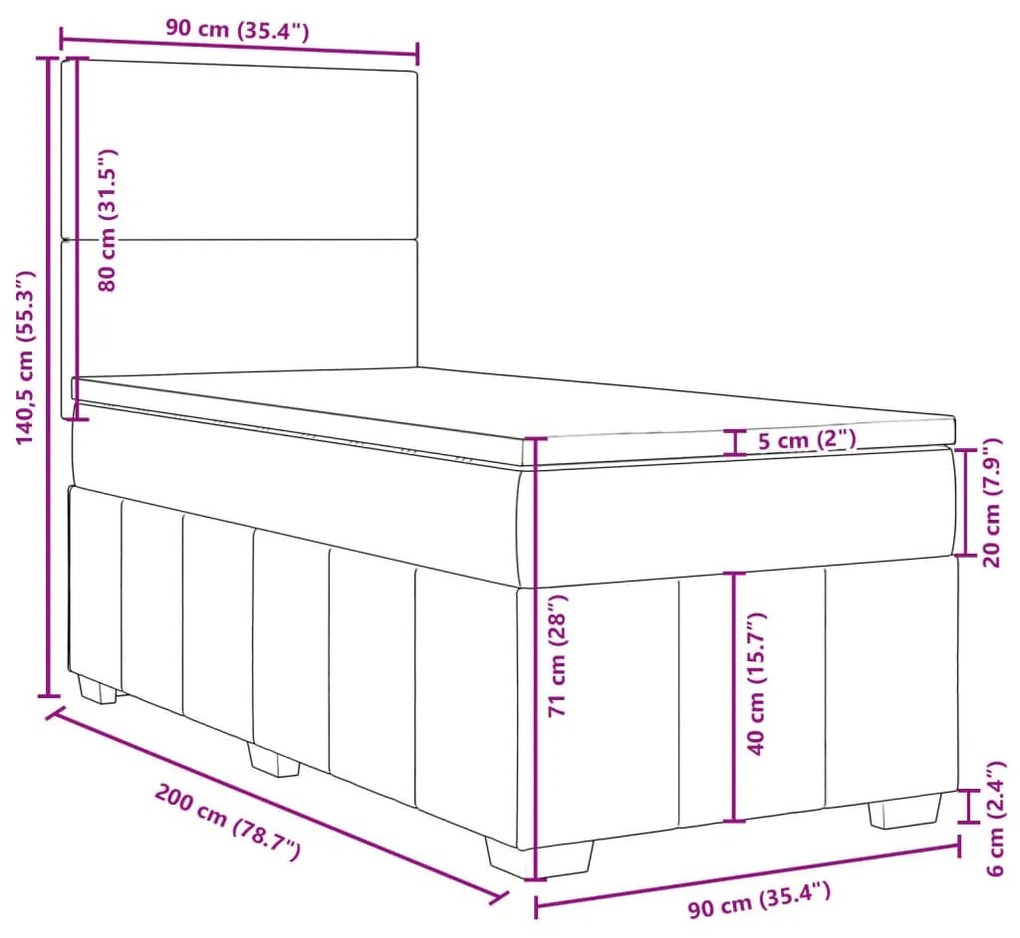 Κρεβάτι Boxspring με Στρώμα Μαύρο 90x200 εκ. Υφασμάτινο - Μαύρο