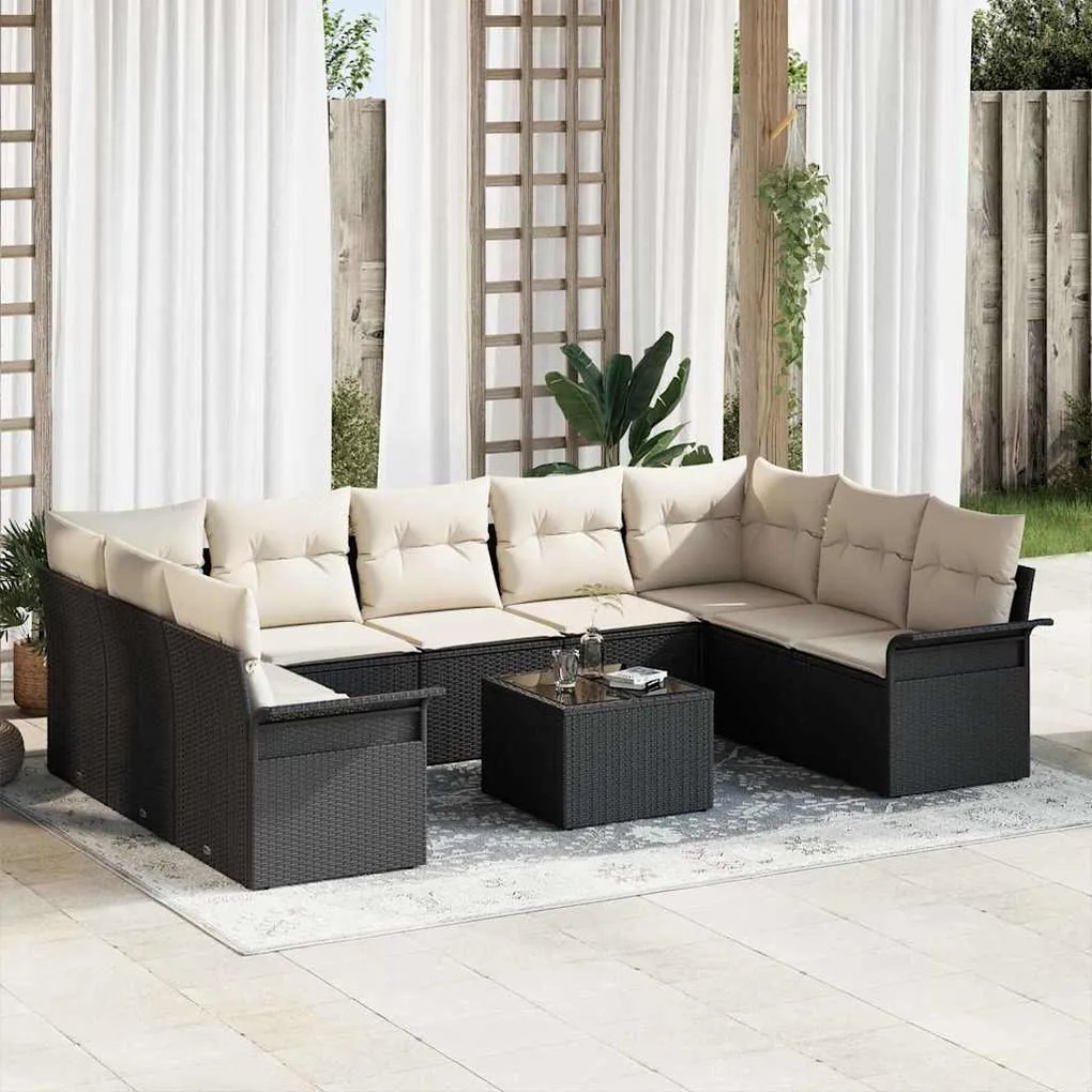 vidaXL Σετ Καναπέ Κήπου με μαξιλάρι 10 pcs Καφέ Πολυ ράταν