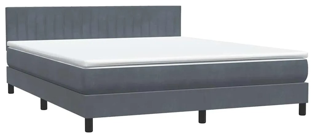 Box Spring Κρεβάτι με στρώμα Σκούρο γκρι 180x220 εκ. Βελούδινο - Γκρι