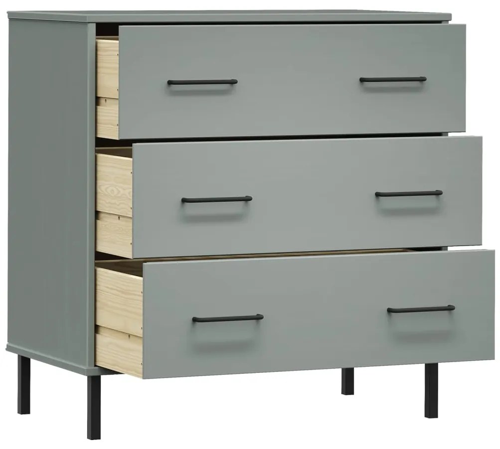 vidaXL Ντουλάπι OSLO με 3 Συρτάρια Γκρι 77x40x79,5 εκ. Μασίφ Ξύλο