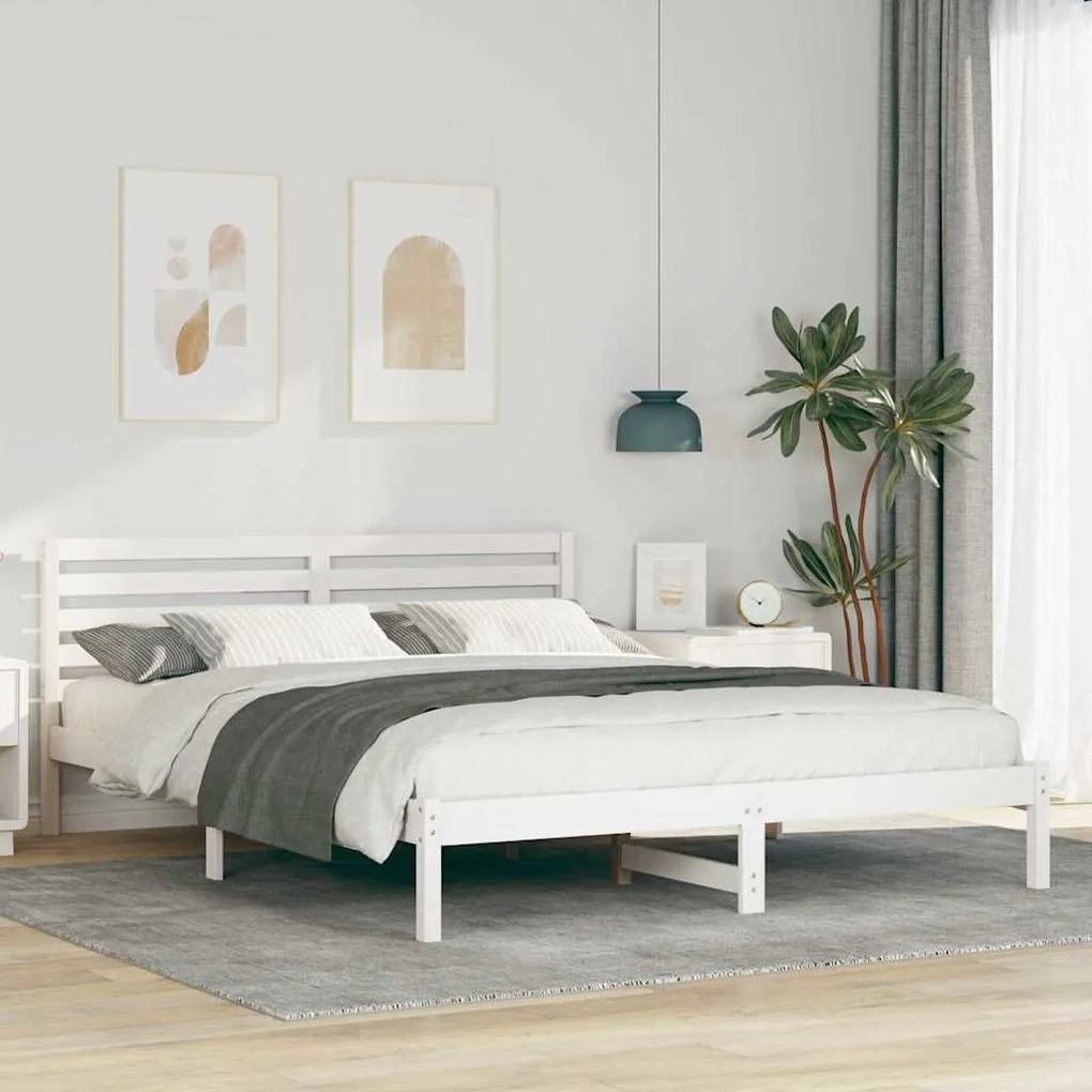 vidaXL Σκελετός Κρεβατιού Λευκό 160 x 220 cm Μασίφ ξύλο πεύκου