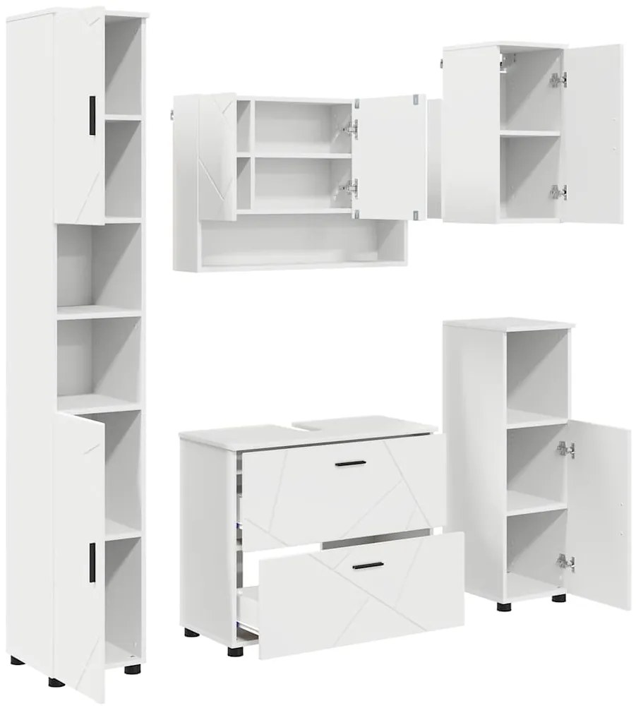 vidaXL Σετ Επίπλων Μπάνιου με συρτάρι με ράφι Επιτοίχιο 5 pcs Λευκό