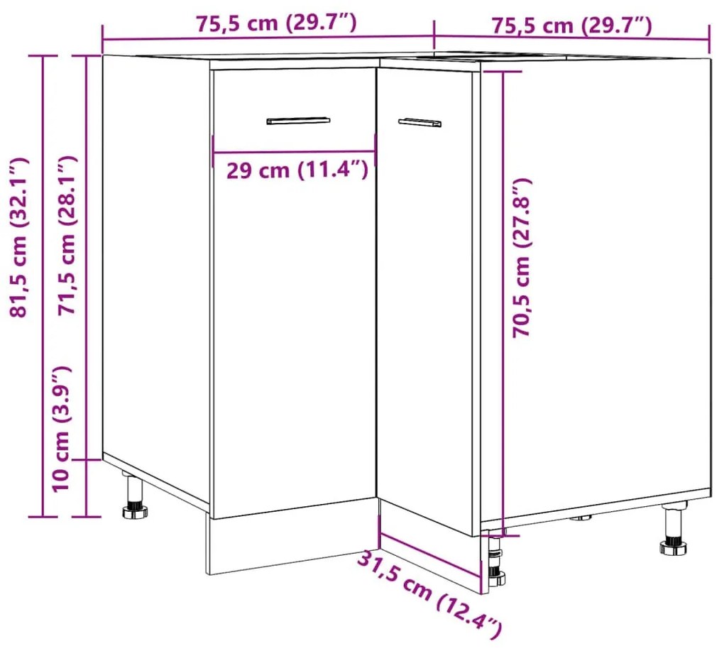 Ντουλάπι Κουζίνας Αρτισιανή Δρυς 75,5x75,5x81,5εκ. Επεξεργ.Ξύλο - Καφέ