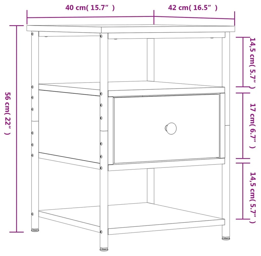 Κομοδίνο Καφέ Δρυς 40 x 42 x 56 εκ. από Επεξεργασμένο Ξύλο - Καφέ