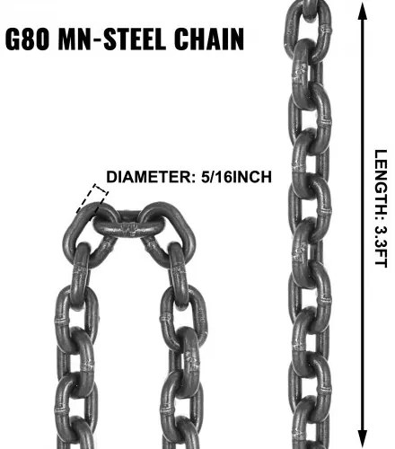 VEVOR 4 Legs Chain Sling with Sling Hook G80, 8MM X 1M Lifting Chain Slings, Chain Hanging with Shortners Crane Grade 80 4T/ 8800LBS, Heavy Duty Lifting Chain Sling with Hooks