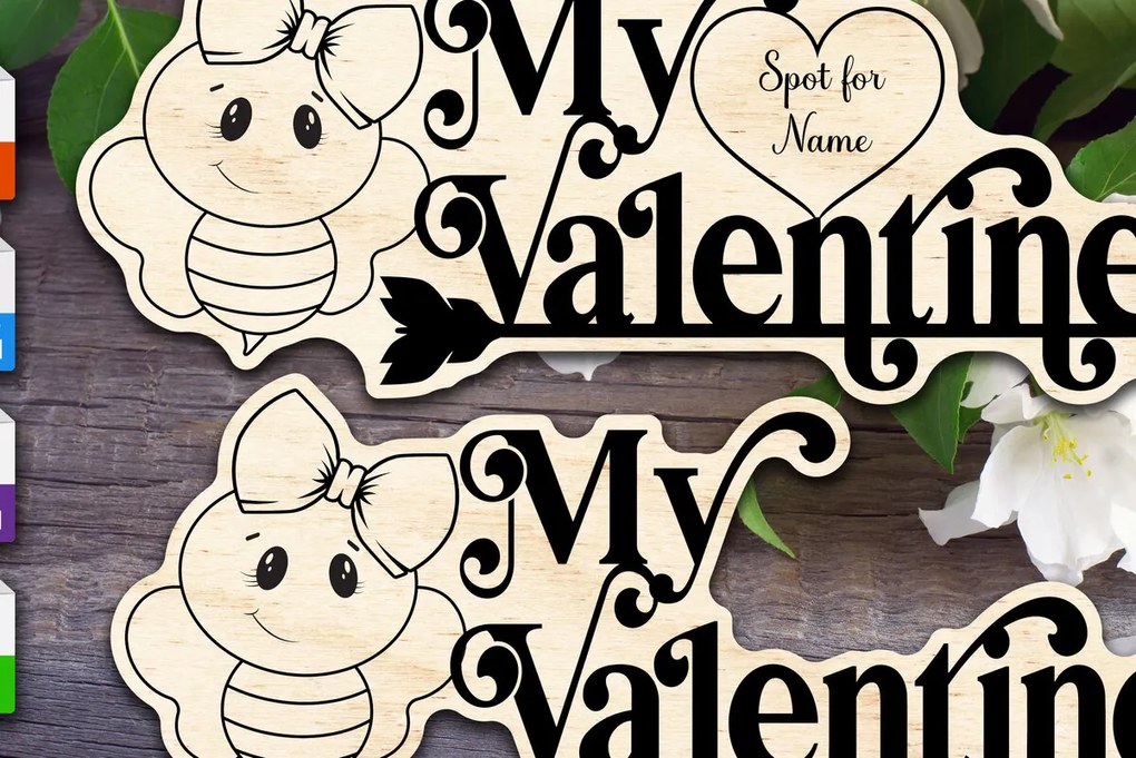 Intra απο ξύλο plywood 3mm-4mm πάχος Bee My Valentine Sign - Στολίδι Δίασταση 8x8 cm INTRAFABR-54302919