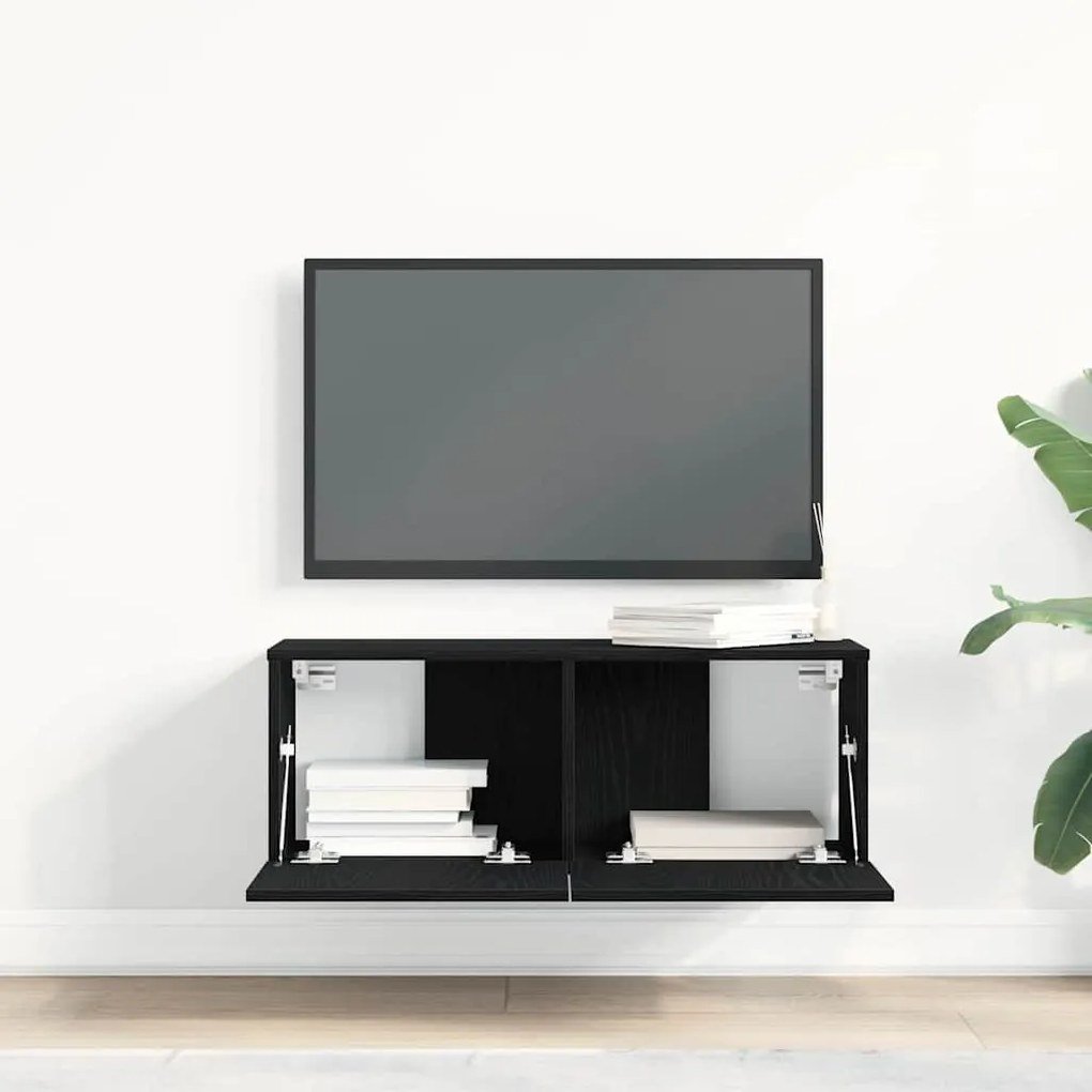 vidaXL Έπιπλα τηλεόρασης Επιτοίχιο 2 pcs Μαύρη δρυς 80 x 30 x 30 εκ