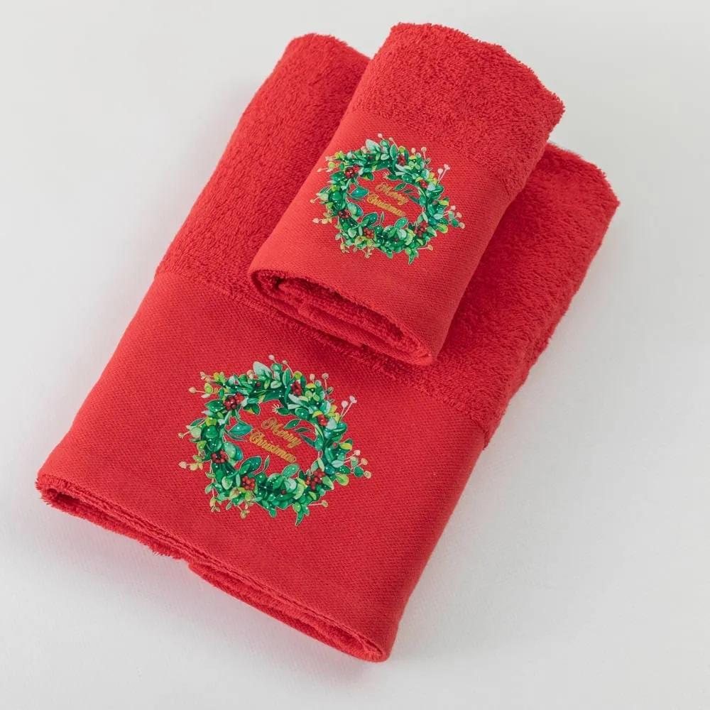 Borea Πετσέτες Χριστουγεννιάτικες Σετ 2ΤΜΧ Merry Christmas Κόκκινο 50 x 90 / 30 x 50 cm Κόκκινο