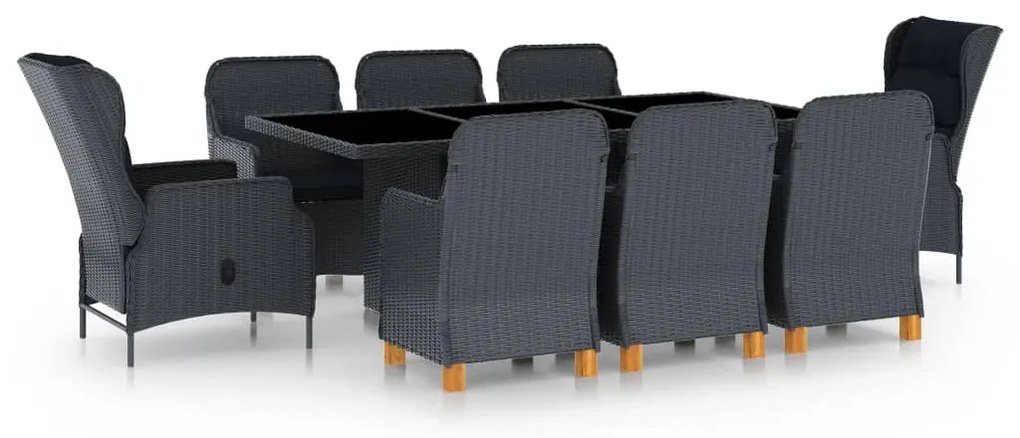 Τραπεζαρία Εξ. Χώρου 9 τεμ. Σκούρο Γκρι Συνθ. Ρατάν & Μαξιλάρια