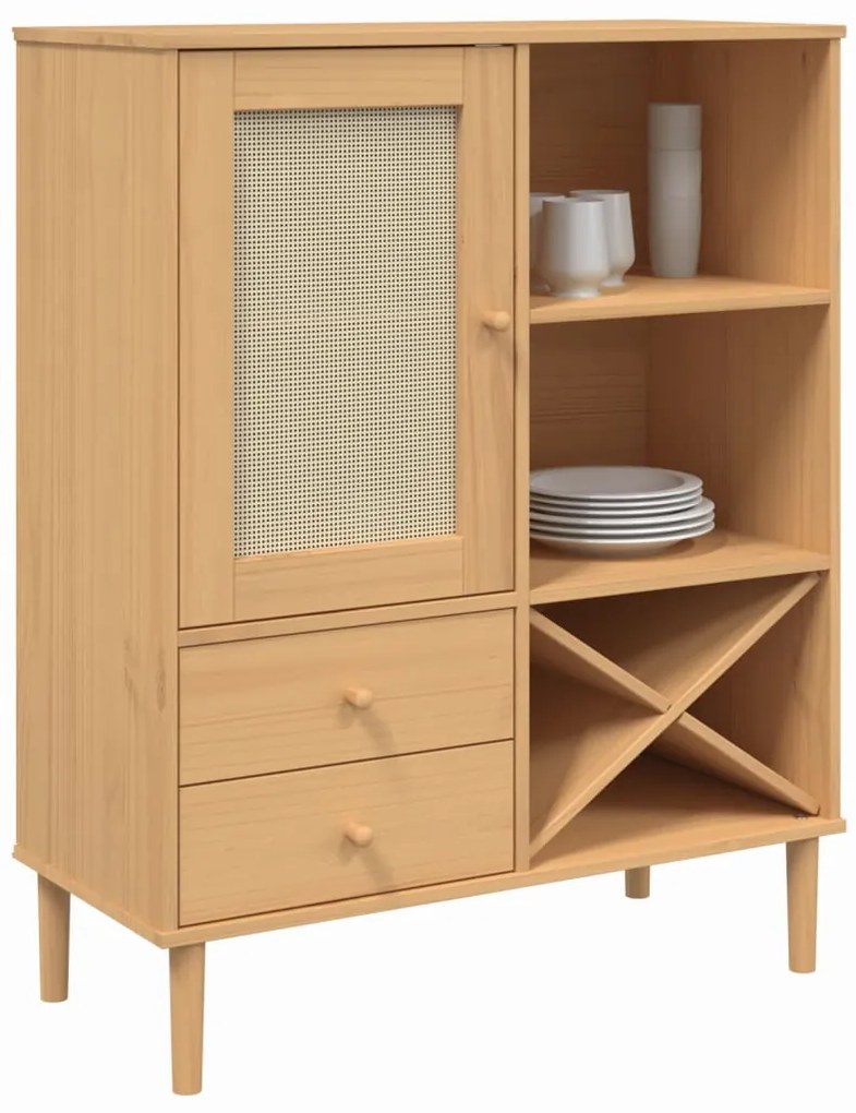 vidaXL Ντουλάπι Ψηλό SENJA Καφέ/Ρατάν 90x40x112 εκ. Μασίφ Ξύλο Πεύκου