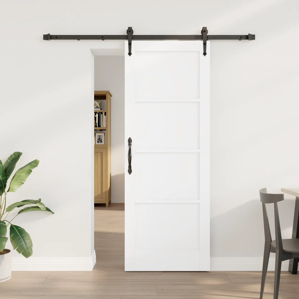 vidaXL Συρόμενη Πόρτα  με Σετ Εξαρτημάτων Λευκή 73.5x198.5 εκ. Συμπαγές Ξύλο Ίνας