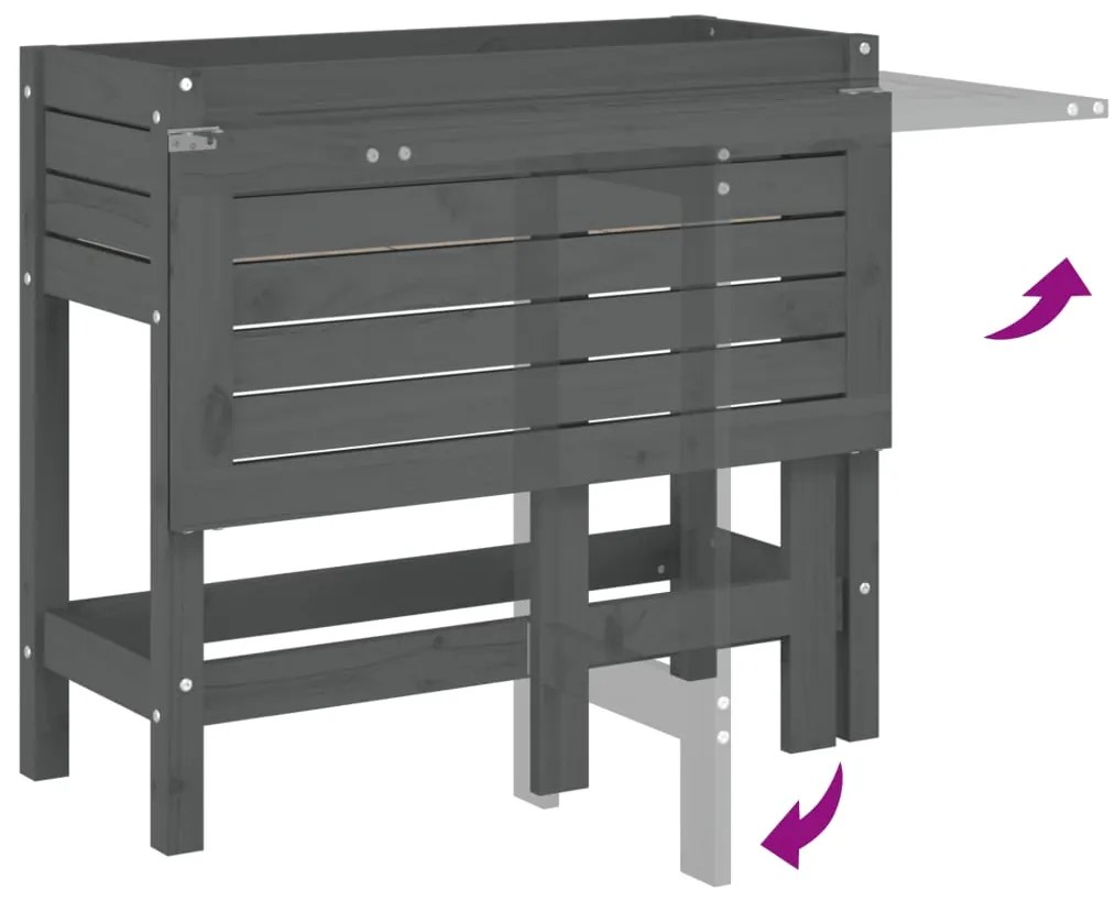 vidaXL Ζαρντινιέρα Κήπου με Πτυσσόμενο Τραπέζι Γκρι Μασίφ Ξύλο Πεύκου