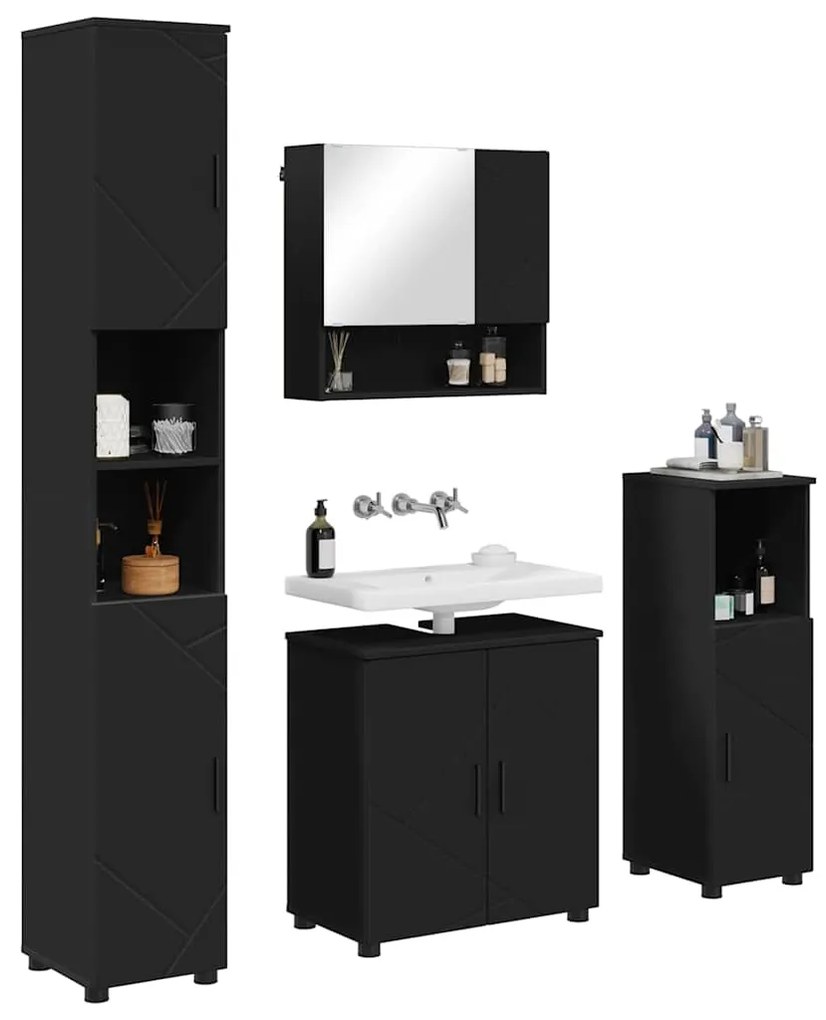 vidaXL Σετ Επίπλων Μπάνιου Επιτοίχιο 4 pcs Μαύρο 61 x 35 x 64 εκ.