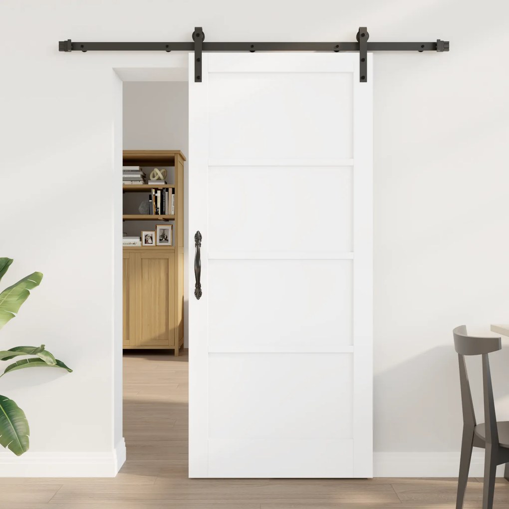 vidaXL Συρόμενη Πόρτα με Σετ Εξαρτημάτων Λευκή 86x198.5 εκ Συμπαγές Ξύλο Πεύκου