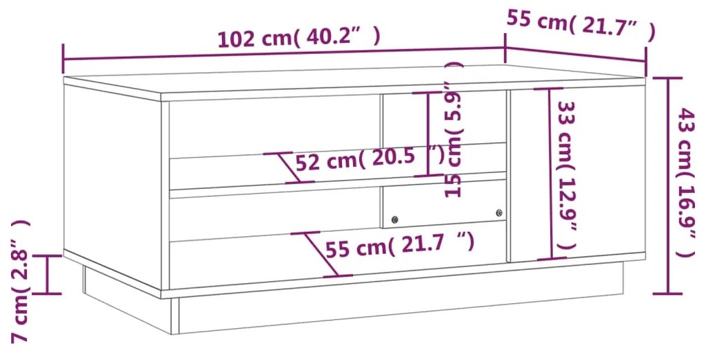 vidaXL Τραπεζάκι Σαλονιού Μαύρο 102 x 55 x 43 εκ. από Μοριοσανίδα