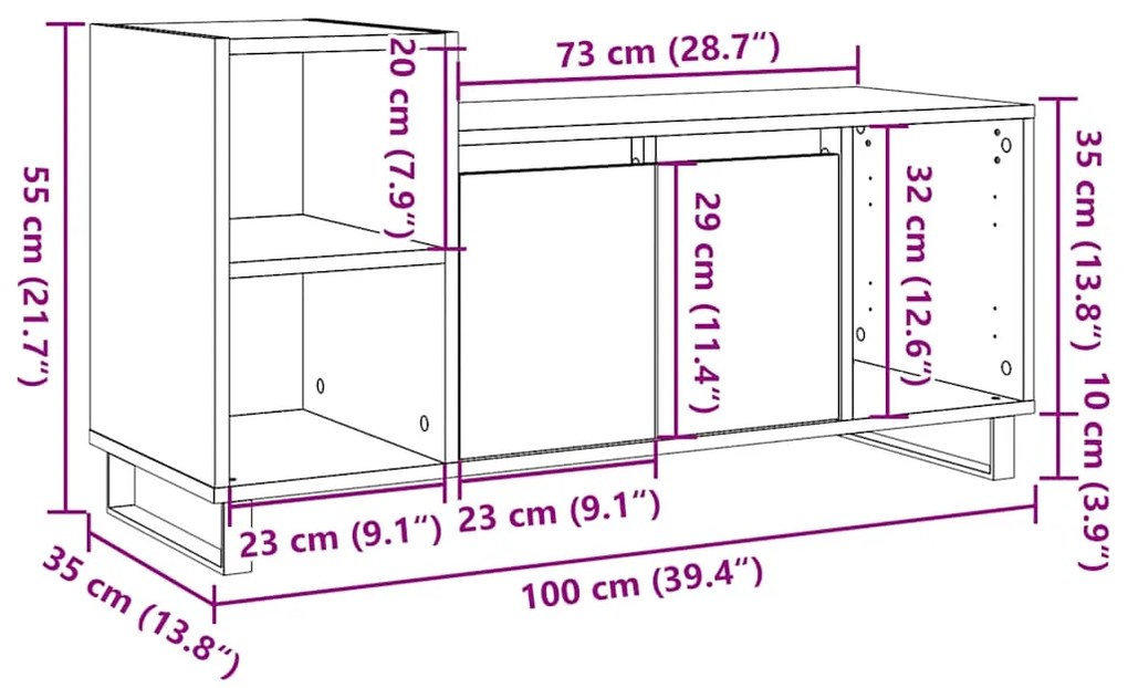 ντουλάπι τηλεόρασης Παλιό ξύλο 100x35x55 cm Κατασκευασμένο ξύλο - Καφέ