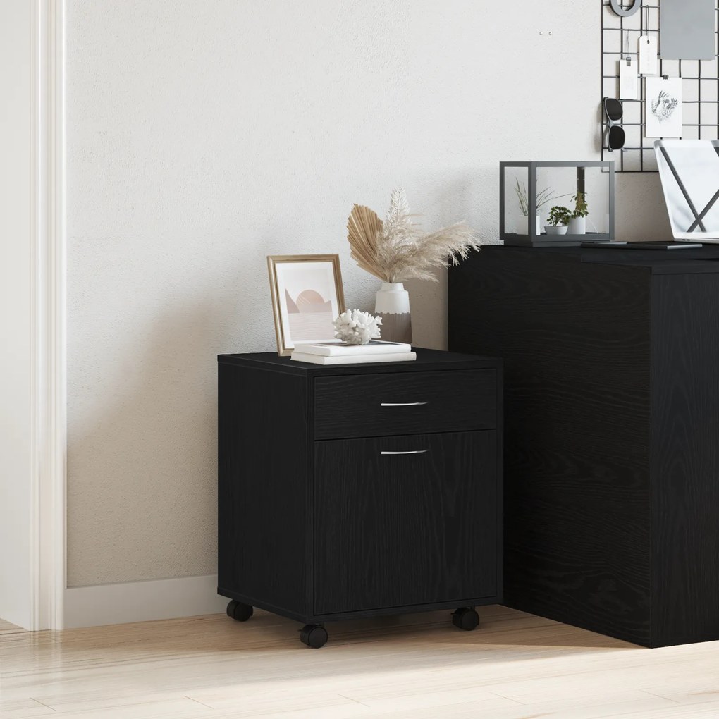 vidaXL Κιβώτιο με Ρόδες Μαύρη Δρυ 45x38x54 εκ. Επεξεργασμένο Ξύλο