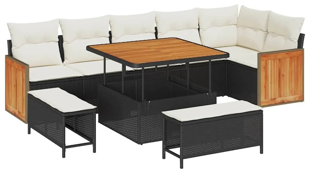 vidaXL Σετ Καναπέ Κήπου με μαξιλάρι 9 pcs Μαύρο και κρεμ