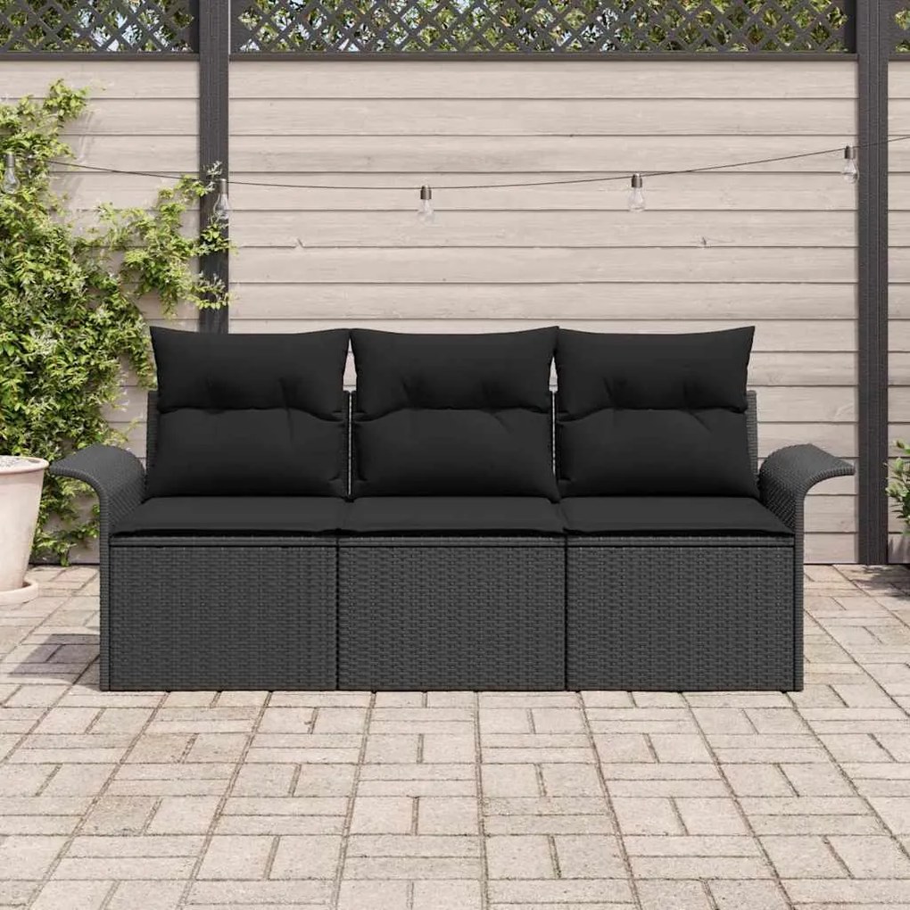 vidaXL Σετ Καναπέ Κήπου με μαξιλάρι 3 pcs Μαύρο Πολυ ράταν