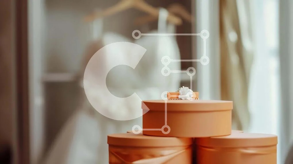 Intra Συλλεκτικό Ξύλινο Παζλ Plywood 4mm - Επίδειξη νυφικών με πορτοκαλί κουτιά και διαμάντι Σε Ξύλινο Κουτί - Διαστάσεις Puzzle: 10x10 cm – 25 κομμάτια