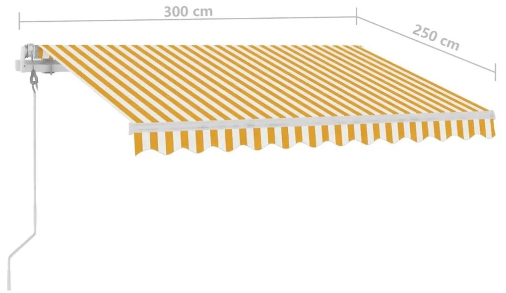 Τέντα Αυτόματη με LED &amp; Αισθ. Ανέμου Κίτρινο/Λευκό 300x250 εκ. - Κίτρινο