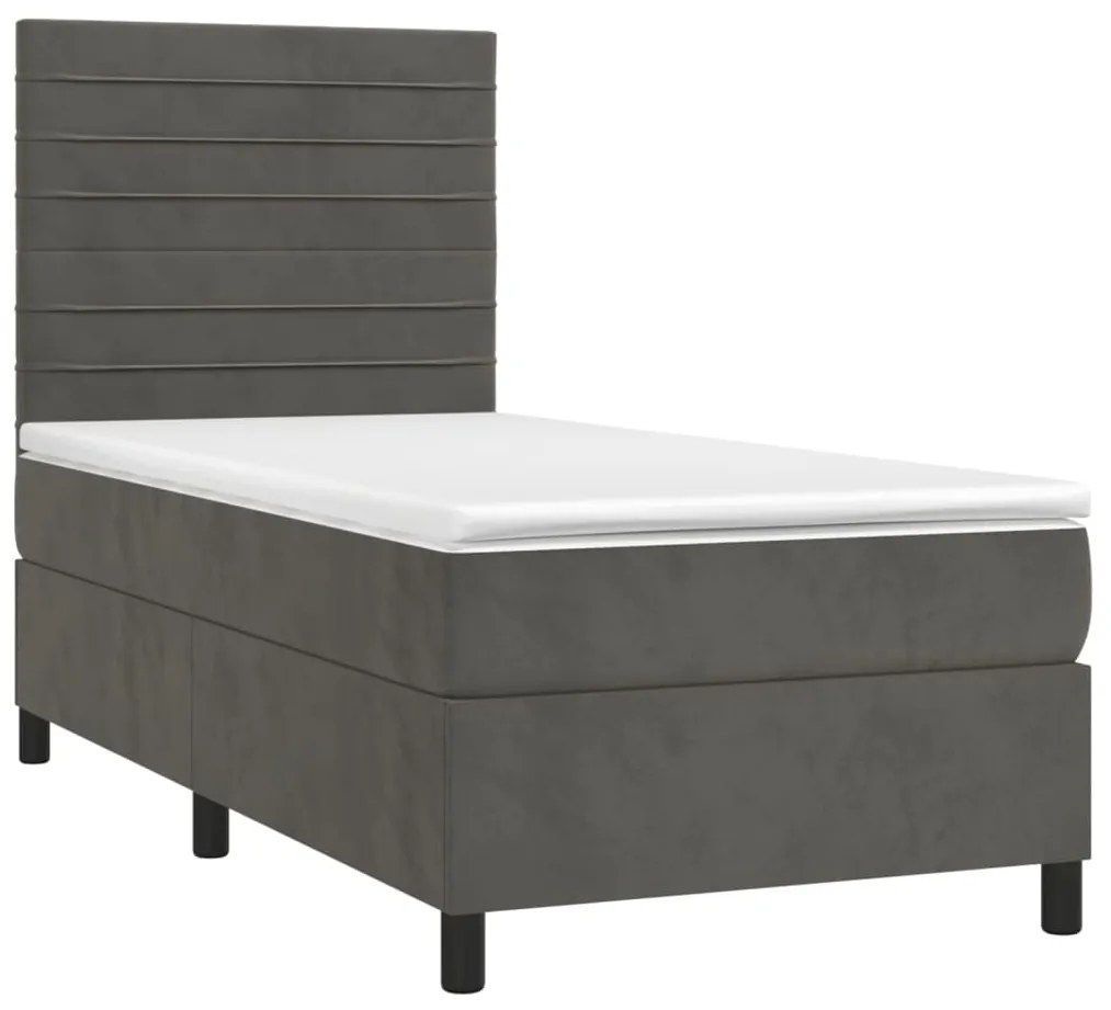 Κρεβάτι Boxspring με Στρώμα Σκούρο Γκρι 90x190 εκ. Βελούδινο  - Γκρι