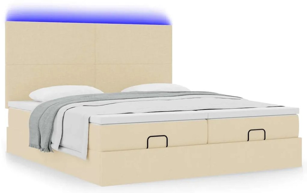 vidaXL Οθωμανικό κρεβάτι με στρώματα & LEDs Κρέμα 200x200cm ύφασμα