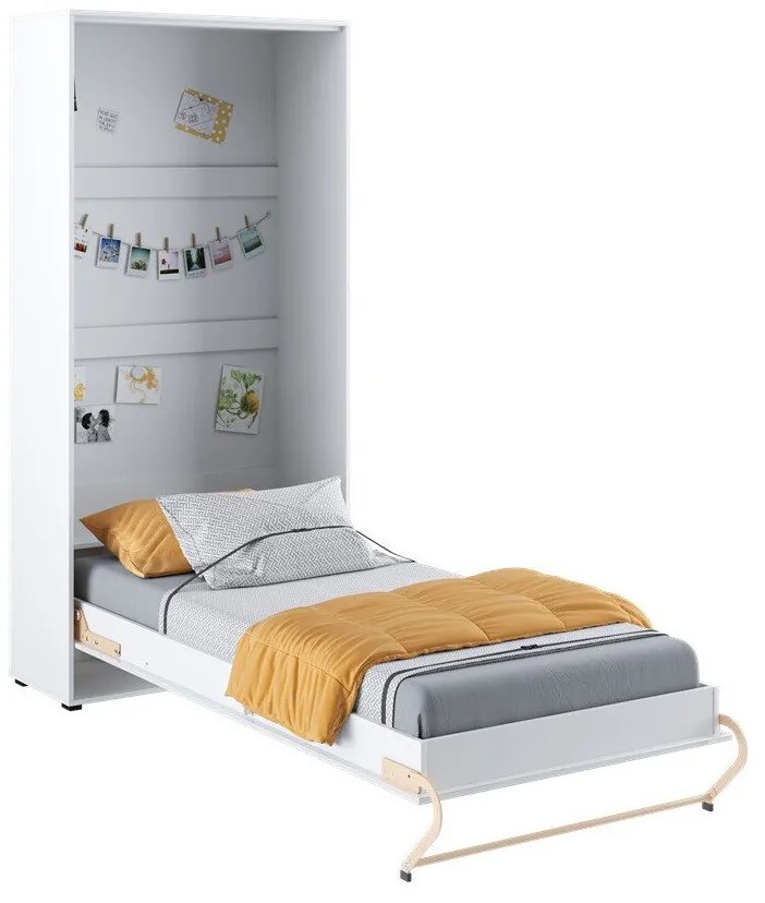 Κρεβάτι - ντουλάπα Concept Pro Lenart AH109 (Άσπρο + Γυαλιστερό λευκό), Μονόκλινο, Άσπρο, 90x200, Πλαστικοποιημένη μοριοσανίδα, Τάβλες για Κρεβάτι,