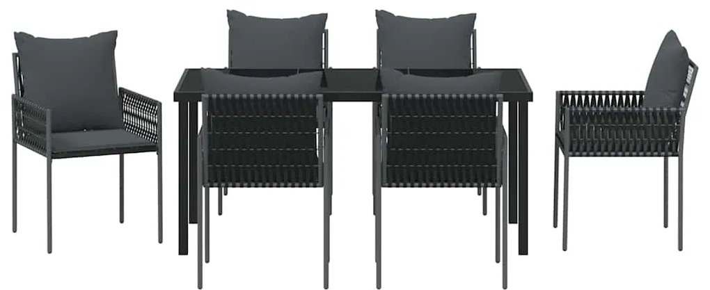 vidaXL Σέτ φαγητού για κήπο 7 pcs Μαύρο και Γκρι Ράτα PE