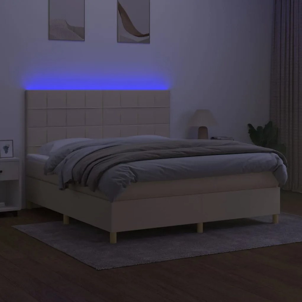 ΚΡΕΒΑΤΙ BOXSPRING ΜΕ ΣΤΡΩΜΑ &amp; LED ΚΡΕΜ 180X200 ΕΚ. ΥΦΑΣΜΑΤΙΝΟ 3135458