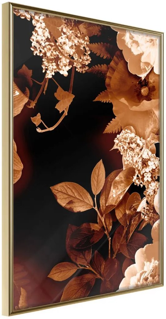 Αφίσα - Flower Decoration in Sepia - 20x30 - Χρυσό - Χωρίς πασπαρτού