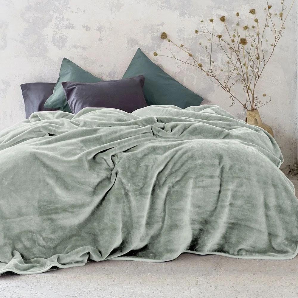 Κουβέρτα Βελουτέ Coperta Sage Green Nima Υπέρδιπλο 220x240cm Πολυέστερ