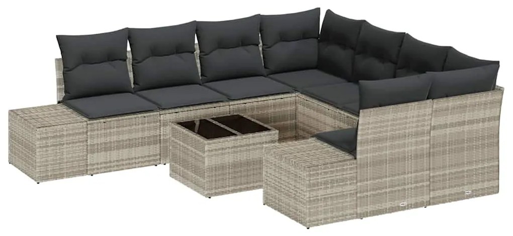 vidaXL Σετ Καναπέ Κήπου 9 pcs Ανοιχτό γκρι Πολυ ράταν