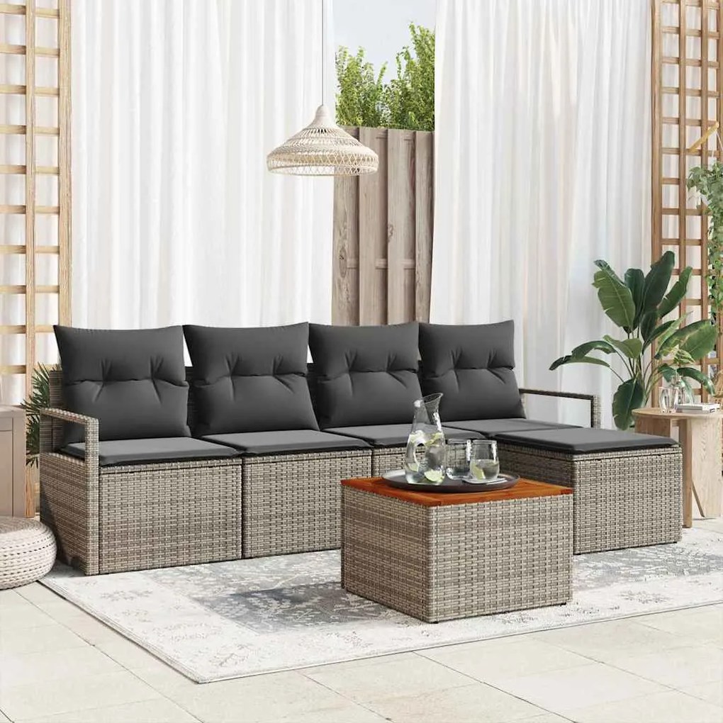 vidaXL Σετ Καναπέ Κήπου με μαξιλάρι 6 pcs Γκρι Πολυ ράταν