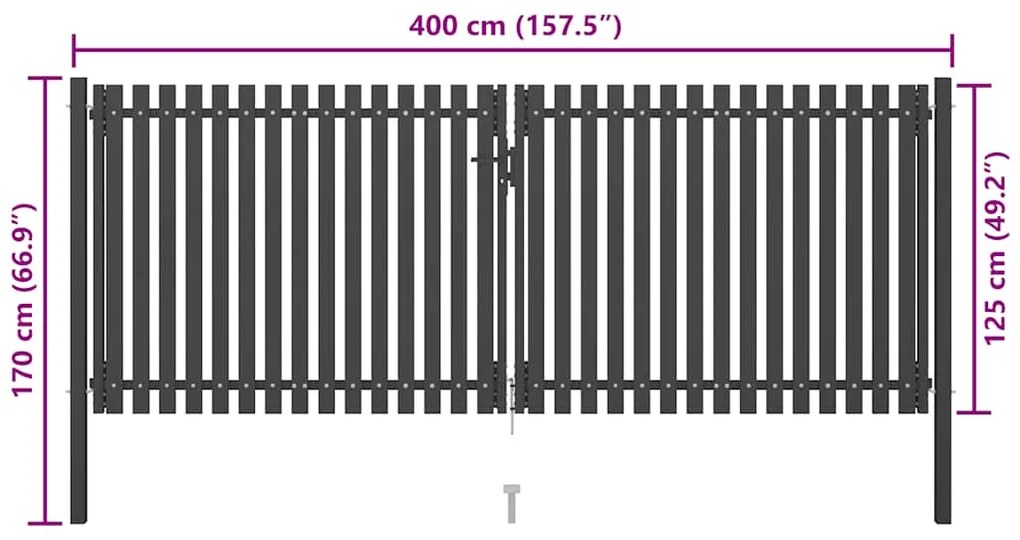 vidaXL Πόρτα Περίφραξης Κήπου Ανθρακί 4 x 1,7 μ. Ατσάλινη