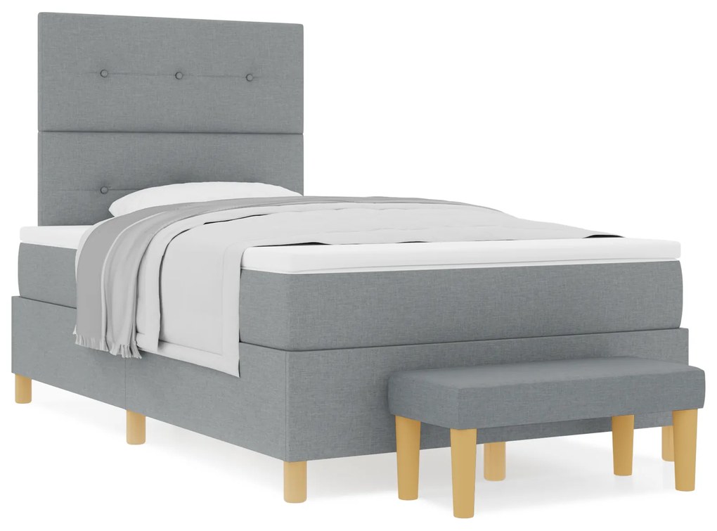 vidaXL Κρεβάτι Box Spring με Στρώμα & Πάγκο Ανοιχτό Γκρι 120x190 cm Ύφασμα