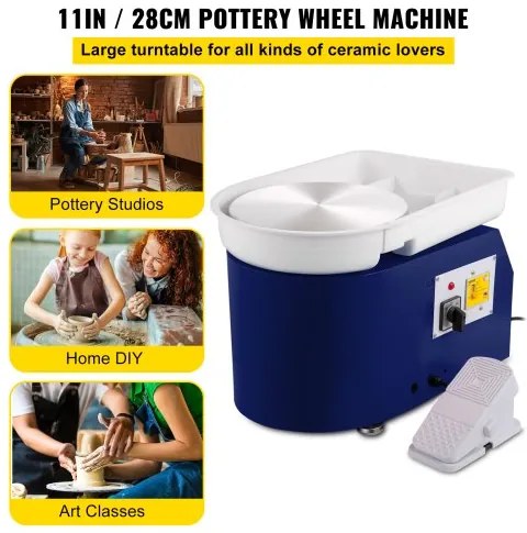 VEVOR Pottery Wheel 11in 0-300 RPM Ceramic Wheel, 350W Adjustable Speed Forming Machine with Sculpting Tools and Apron, Detachable Basin Foot Pedal Control for Art Craft Work and Home DIY Blue