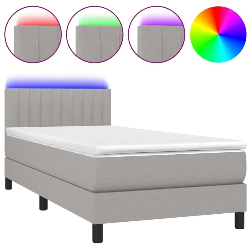 Κρεβάτι Boxspring με Στρώμα &amp; LED Αν.Γκρι 80x200 εκ. Υφασμάτινο - Γκρι