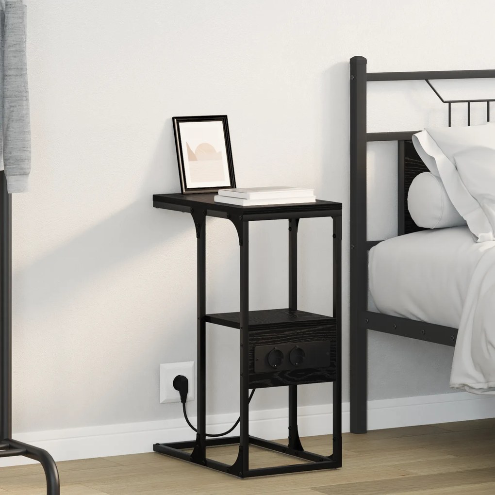 vidaXL Κομοδίνο Μαύρη δρυς 41.5 x 26 x 60.5 εκ Επεξεργασμένο ξύλο