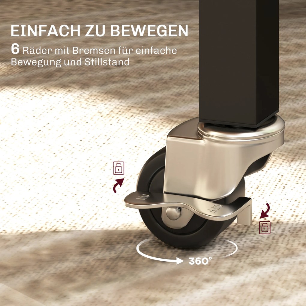 HOMCOM Αναδιπλούμενο Τραπέζι Τραπεζαρίας, Κατάλληλο για έως 6 άτομα, με 6 Ρόδες και Φρένα, για Μικρούς Χώρους, Καφέ