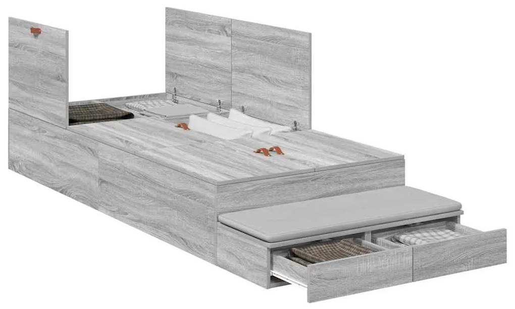 vidaXL Κρεβάτι με αποθηκευτικό χώρο Γκρι sonoma 226.5 x 90 x 31.5 εκ.