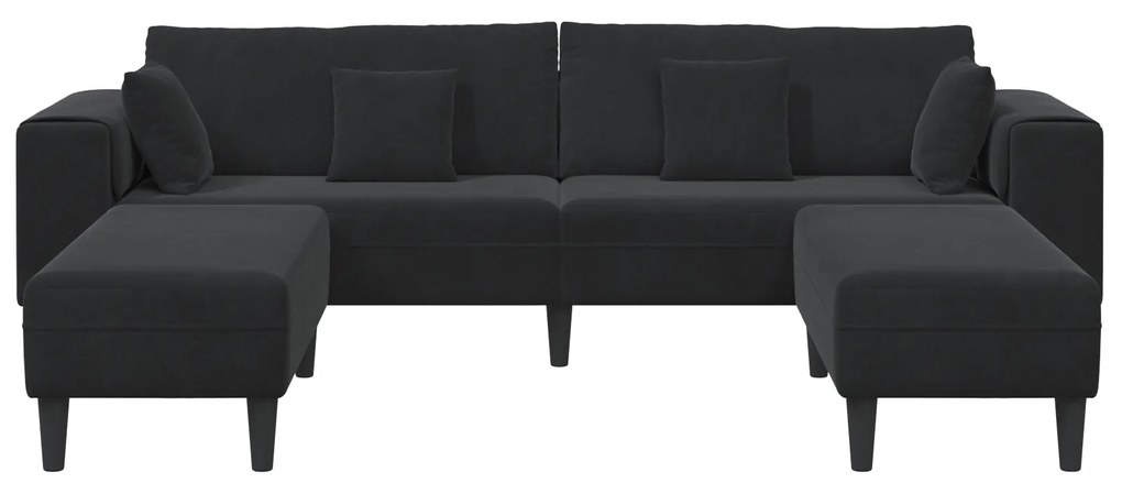 vidaXL Βελούδινος καναπές με μαξιλάρι 3 pcs Μαύρο 208 εκ. Βελούδο