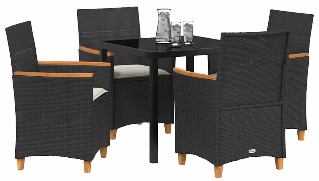 vidaXL Σέτ φαγητού για κήπο 5 pcs Μαύρο συνθετικό ρατάν